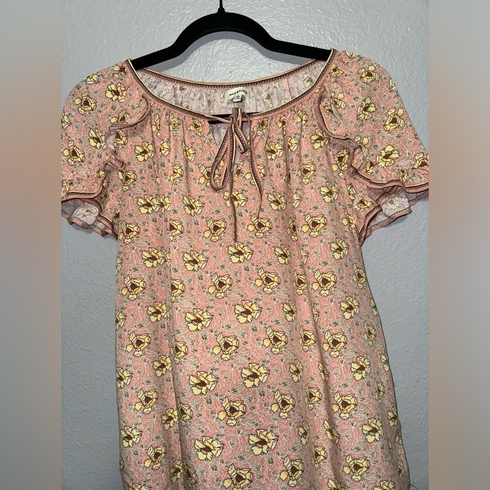 Max Studio Rayon Floral Flutter Sleeve Top, Size Small - Picture 3 of 6